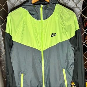 Nike vintage look athletic wind breaker neon green/yellow gray mens zip up sz M